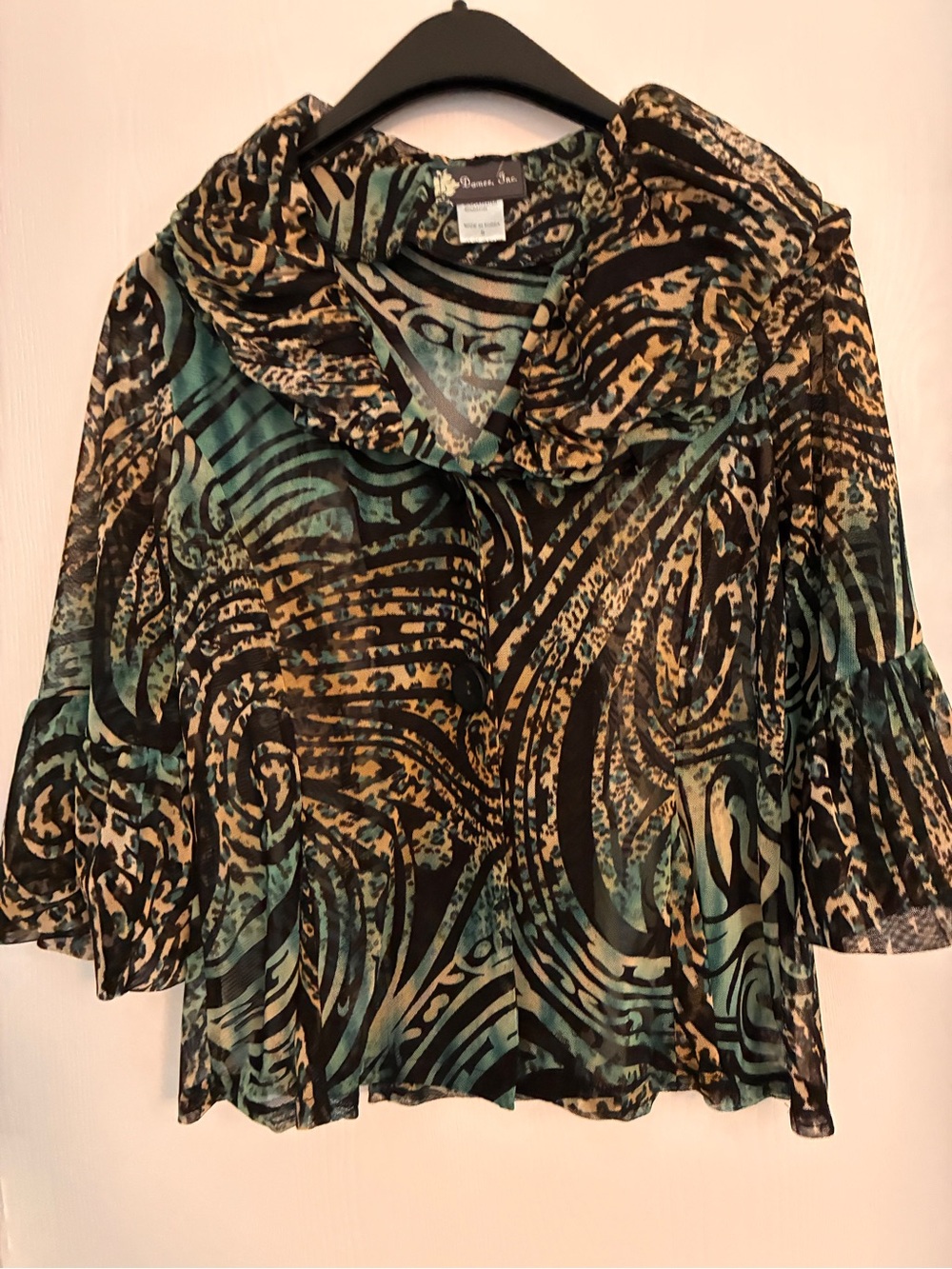 Damee Inc. Abstract Mixed Leopard Animal Print Mesh Top Size S